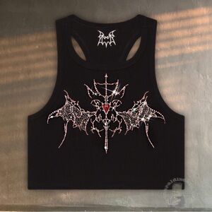 Zero Heroes DIVINE BLADE RHINESTONE RIB TANK small black gemstones biker gal